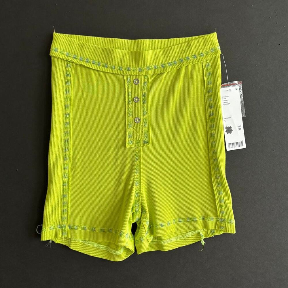UO Out From Under Lime Ribbed Henley Shorts Y2K Lounge - Size S